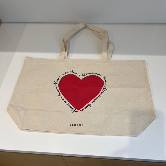 Sezane Handbags - Sezane Cream Tote Bag with Red Heart